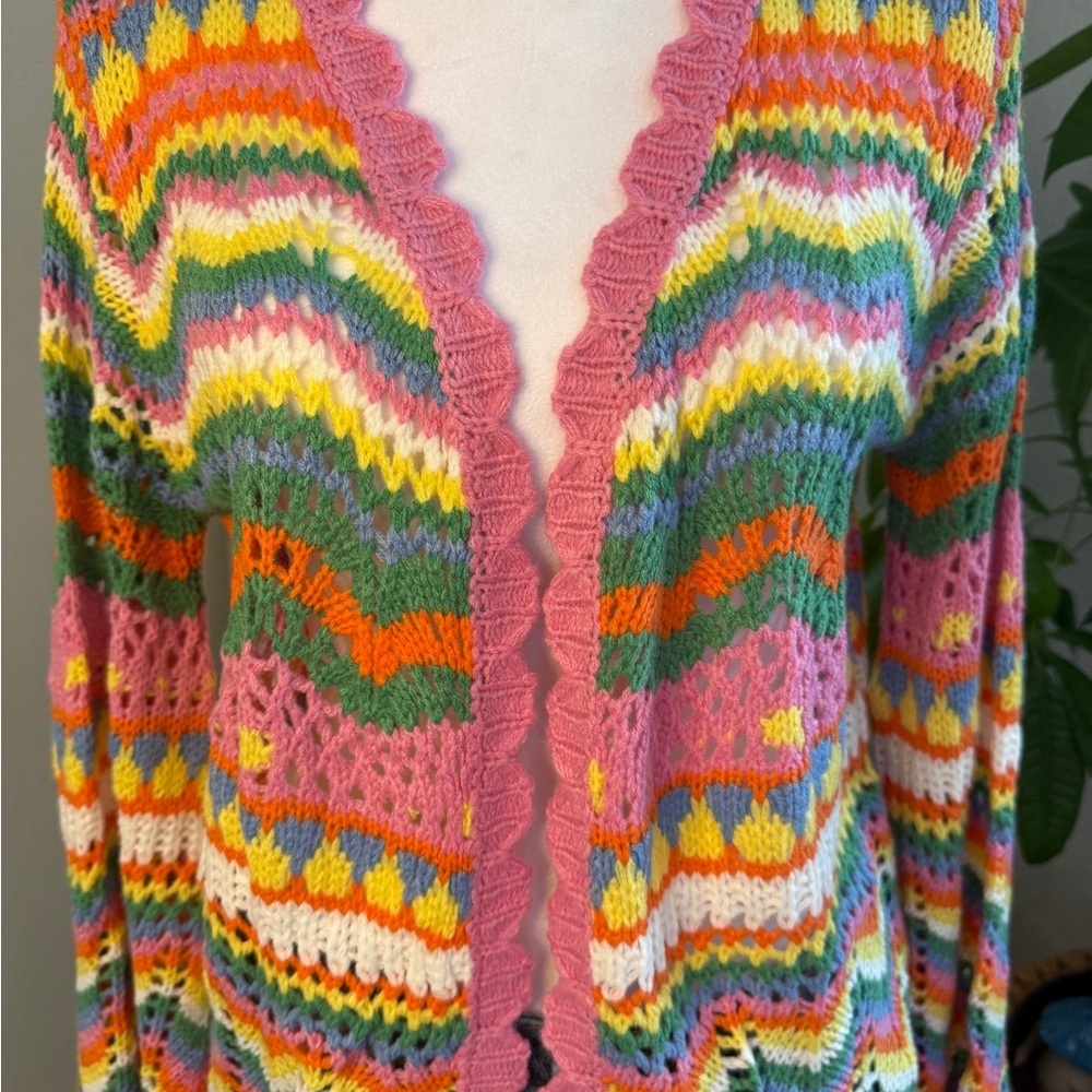 Multicolor Zigzag Pattern Crochet Cardigan